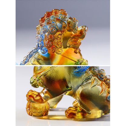 Mythstone Handmade Liuli Crystal Lion Art Piece Strength Home Office Decoration