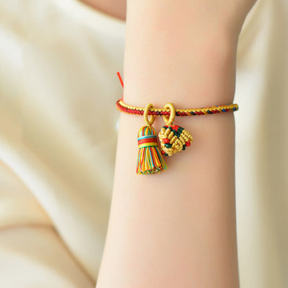 Mythstone Colorful Rope Luck Handmade Zongzi Golden Ball Charm Bracelet