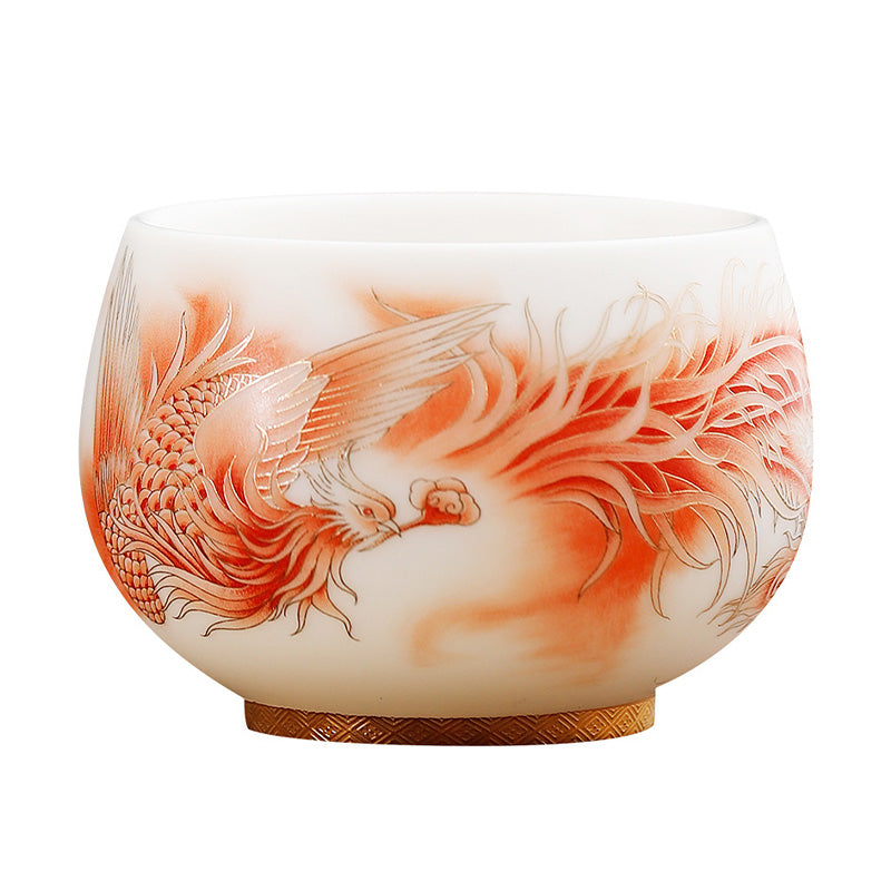 Mythstone Phoenix White Porcelain Ceramic Teacup Kung Fu Tea Cup