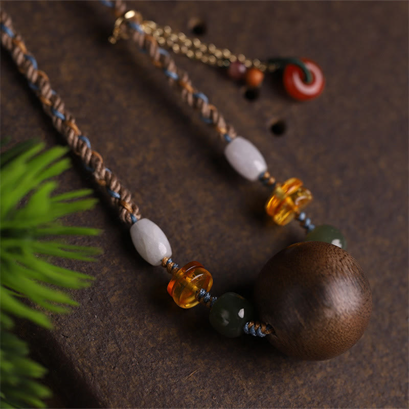 Mythstone Bai Qinan Agarwood Bead Luck Strength String Necklace Pendant