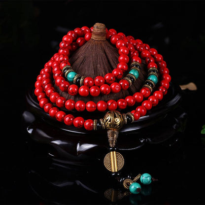 MythStone Tibetan Mala Red Turquoise Lucky Necklace Bracelet