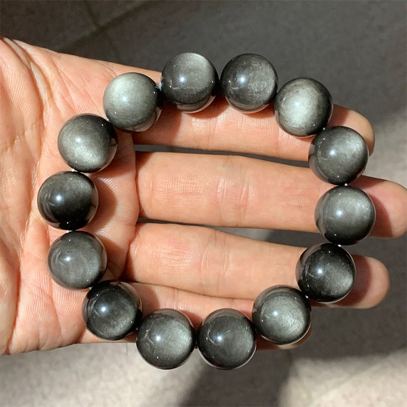 Mythstone Natural Silver Sheen Obsidian Soothing Protection Bracelet