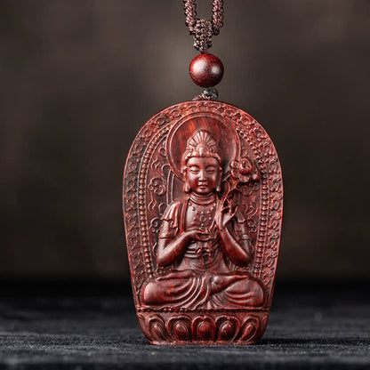 Mythstone Chinese Zodiac Natal Buddha Small Leaf Red Sandalwood Lotus Protection Necklace Pendant