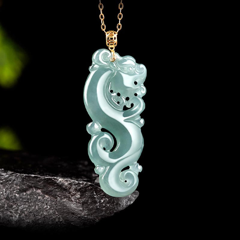 Mythstone 18K Gold Plated 925 Sterling Silver Year of the Dragon Jade Abundance Necklace Pendant