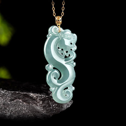 Mythstone 18K Gold Plated 925 Sterling Silver Year of the Dragon Jade Abundance Necklace Pendant