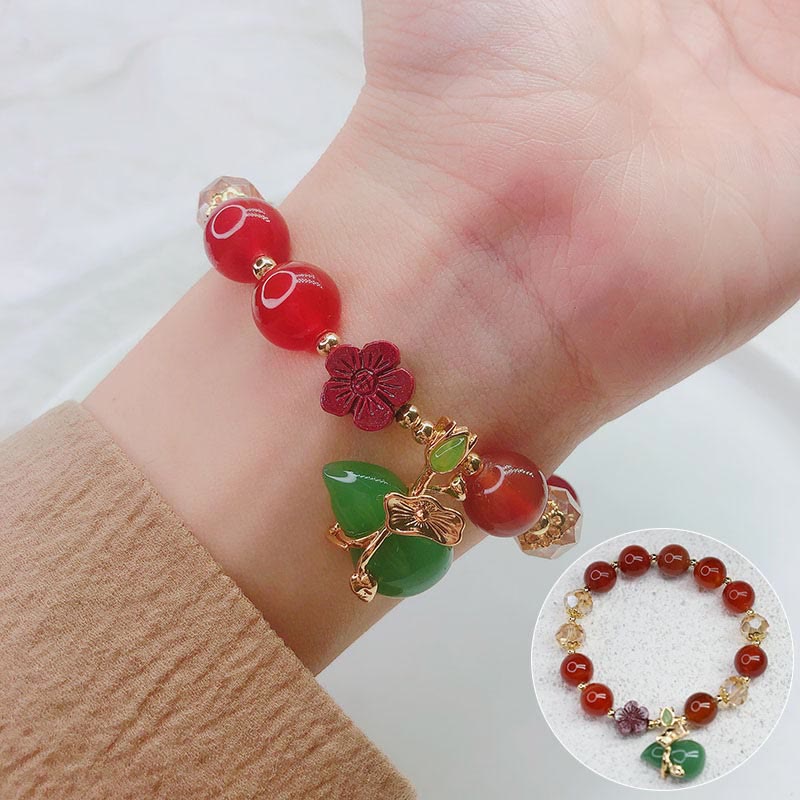 Mythstone Natural Red Agate Green Agate Gourd Cinnabar Flower Beads Confidence Bracelet