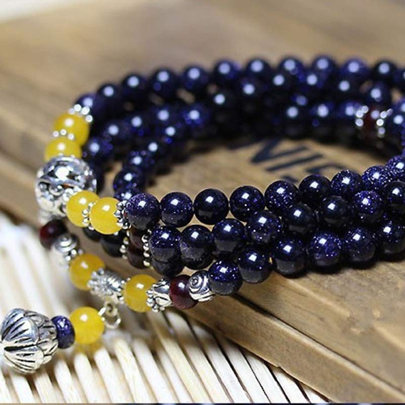 Pulsera con dije de riqueza de piedra arenisca azul MythStone Mala 