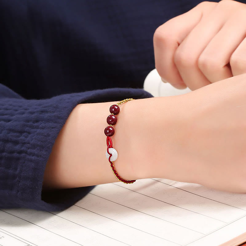 Mythstone Natural Cinnabar Jade Peace Buckle Blessing Bracelet