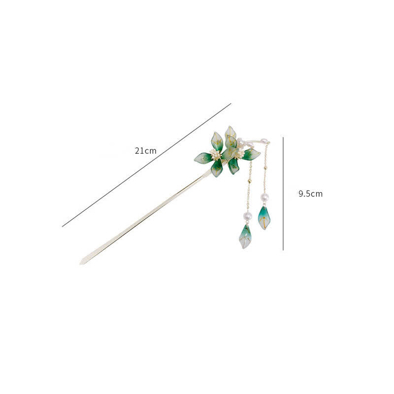 Mythstone Flower Leaf Pearl Peace Tassel Hairpin