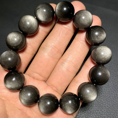 Mythstone Natural Silver Sheen Obsidian Soothing Protection Bracelet