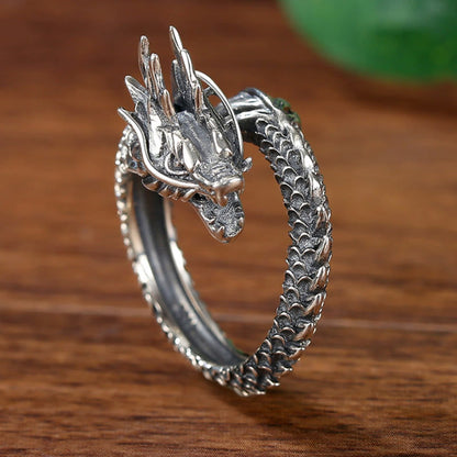 Mythstone 925 Sterling Silver Vintage Dragon Success Protection Strength Adjustable Ring