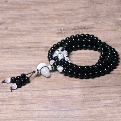 Mythstone Black Onyx White Crystal Bead Meditation Bracelet