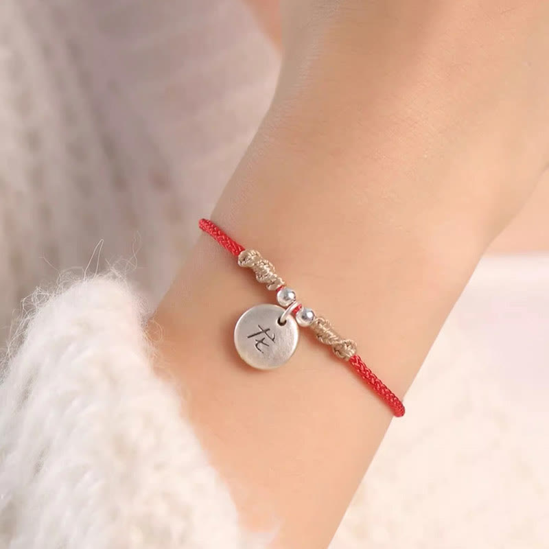 Pulsera trenzada con el signo de la suerte del año del dragón chino hecha a mano en plata de ley 999 de Mythstone 