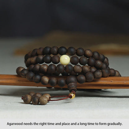 Mythstone 999 Gold Tarakan 108 Mala Beads Agarwood Amber Ward Off Evil Spirits Bracelet