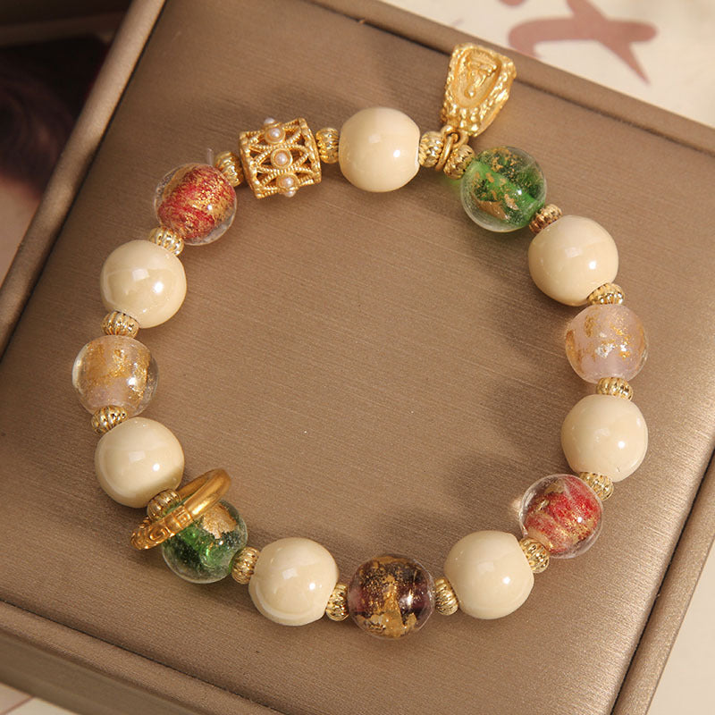 MythStone Tibetan Multicolored Liuli Glass Bead Buddha Lotus Charm Enlightenment Bracelet