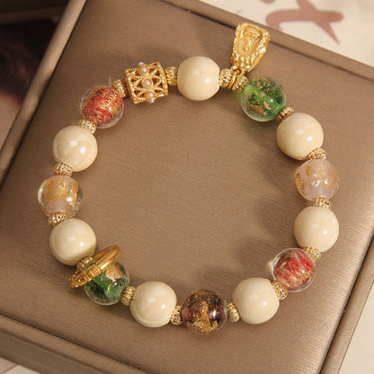 Mythstone Tibetan Multicolored Liuli Glass Bead Buddha Lotus Charm Enlightenment Bracelet