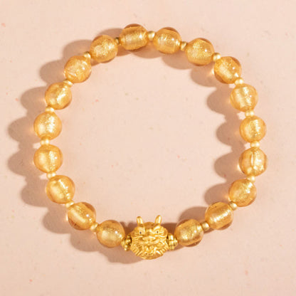 Mythstone Year of the Dragon Gold Foil Liuli Glass Bead Luck Bracelet