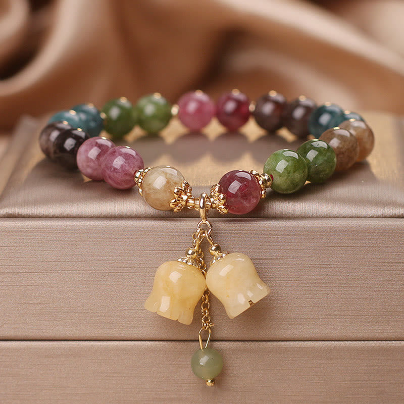 MythStone Natural Colorful Tourmaline Flower Bead Love Bracelet