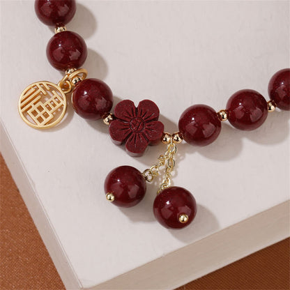 Mythstone Cinnabar Fu Character Cherry Blossom Blessing Bracelet