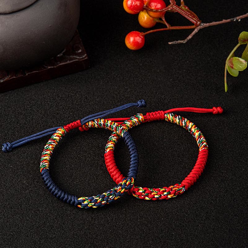 Pulsera trenzada de nudos de la suerte con nudos King Kong coloridos hechos a mano tibetanos Mythstone