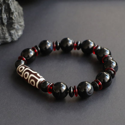 Mythstone Black Onyx Nine-Eye Dzi Bead Wealth Protection Bracelet