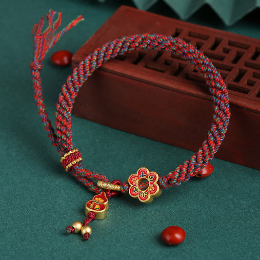 Mythstone Handmade Colorful Gourd Flower Protection Braided String Bracelet