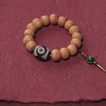 Mythstone Tibet Bodhi Seed Dzi Bead Peace Charm Wrist Mala Bracelet