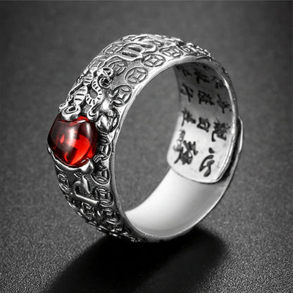 Mythstone FengShui PiXiu Red Garnet Wealth Ring