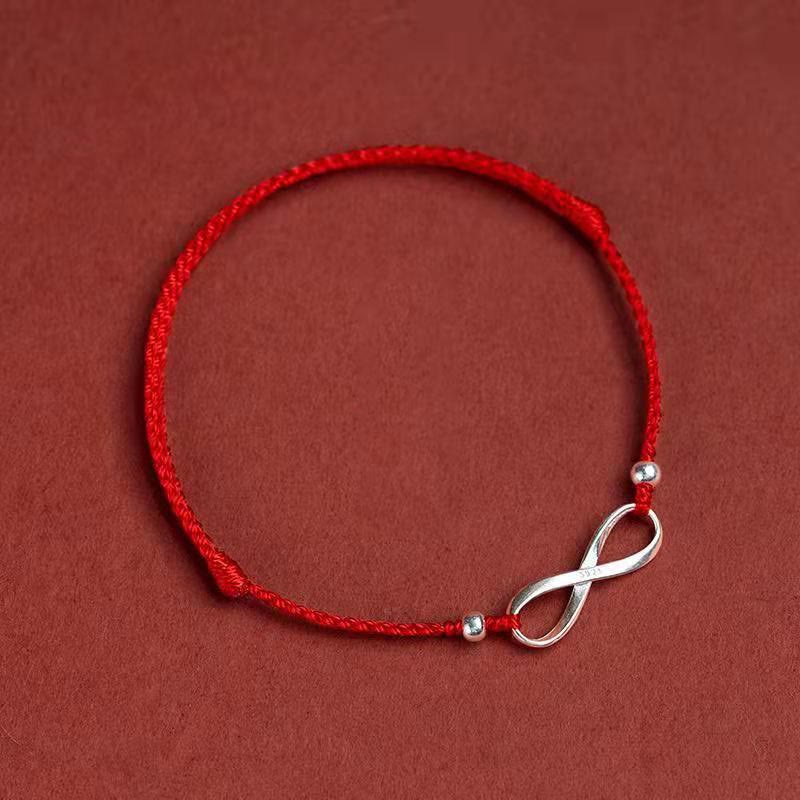 Mythstone 925 Sterling Silver Endless Knot Protection Luck Red String Bracelet Anklet