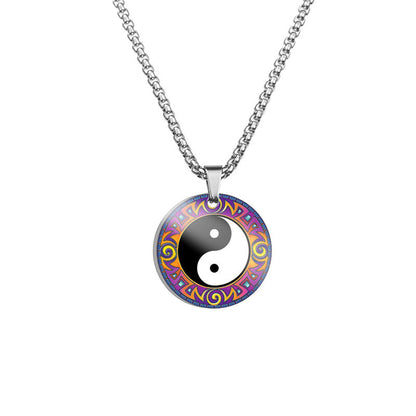 Colgante de collar de acero de titanio con armonía de pez koi y dragón Yin Yang