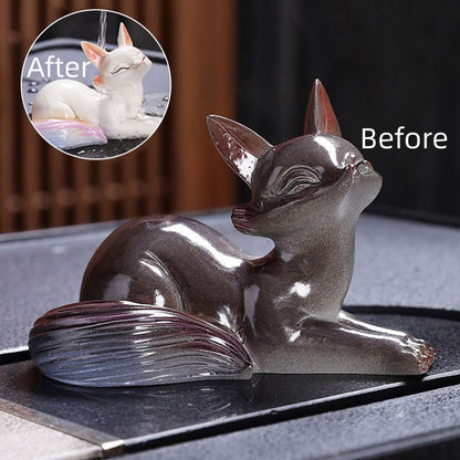 Mythstone Color Changing Small Cute Fox Tea Pet Resin Home Figurine Decoration