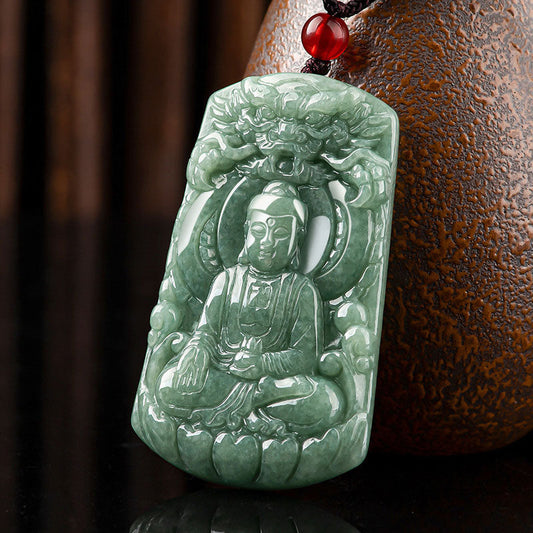 Mythstone Tathagata Buddha Dragon Jade Amulet Serenity String Necklace