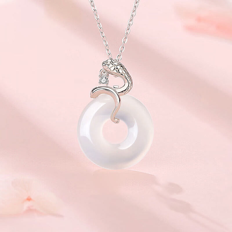 Mythstone 925 Sterling Silver Chalcedony Peace Buckle Year Of The Snake Harmony Necklace Pendant