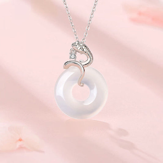 Mythstone 925 Sterling Silver Chalcedony Peace Buckle Year Of The Snake Harmony Necklace Pendant