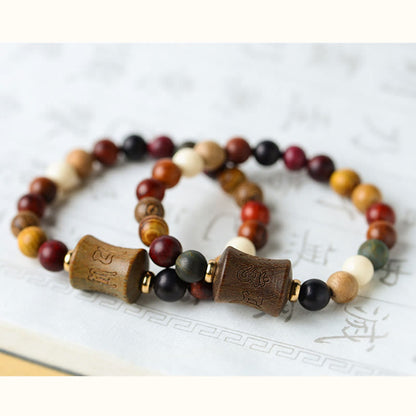 Mythstone Tibet Multicolored Sandalwood Om Mani Padme Hum Protection Bracelet