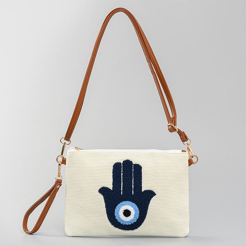 Mythstone Evil Eye Leaf Hamsa Canvas Crossbody Bag Shoulder Bag Handbag