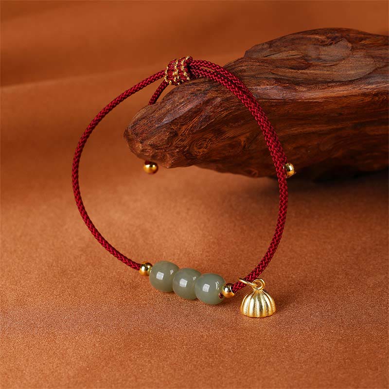 Mythstone Handmade Hetian Jade Bead Lotus Pod Prosperity Luck Braided Bracelet