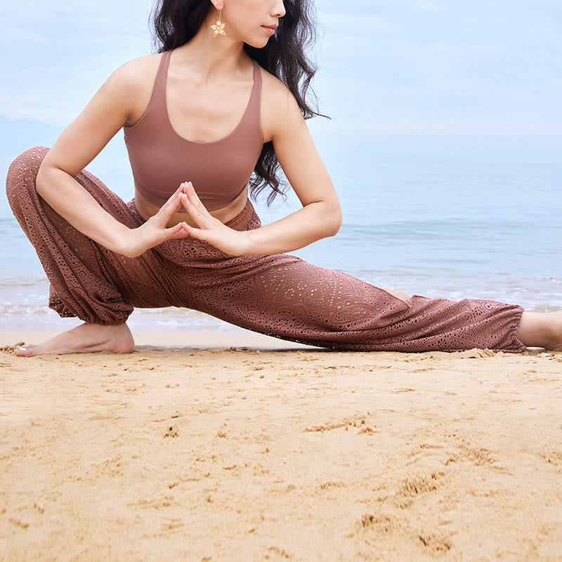 Pantalones de harén holgados con estampado de flores de anacardo de Mythstone, pantalones de yoga para mujer con abertura lateral 