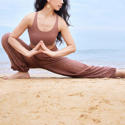 Pantalones de harén holgados con estampado de flores de anacardo de Mythstone, pantalones de yoga para mujer con abertura lateral 