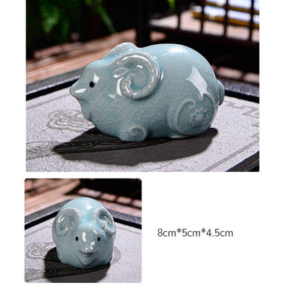 Mythstone Chinese Zodiac Wealth Ceramic Tea Pet Home Figurine Decoration