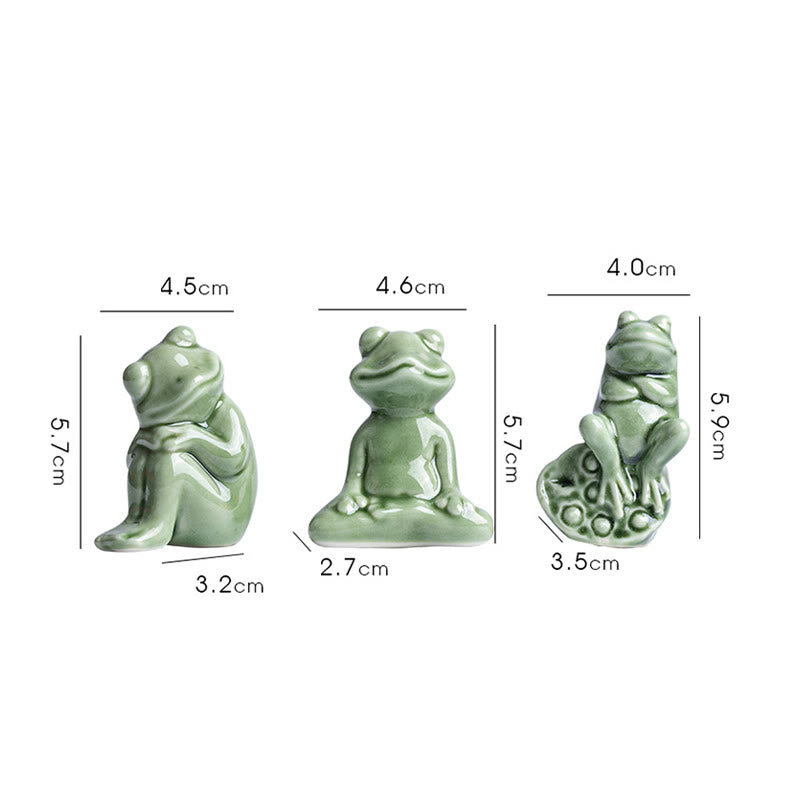 Mythstone Mini Small Meditation Lotus Resting Frog Ceramic Wealth Luck Home Tea Pet Figurine Decoration