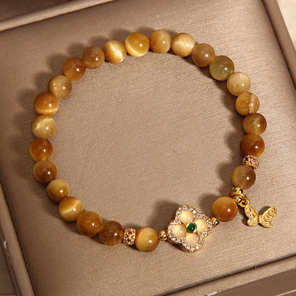 Mythstone Tiger Eye Four Leaf Clover Butterfly Protection Bracelet