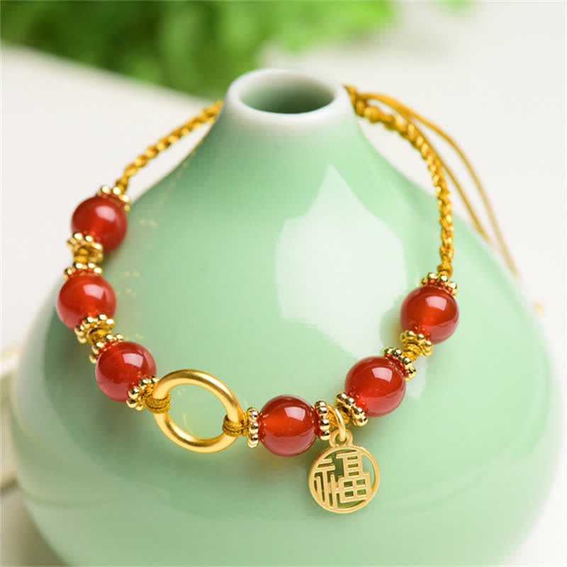 Mythstone Red Agate Happiness Charm String Bracelet