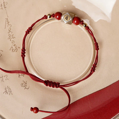 Mythstone Handmade 925 Sterling Silver Chinese Zodiac Natal Buddha Cinnabar Calm Braided Bracelet