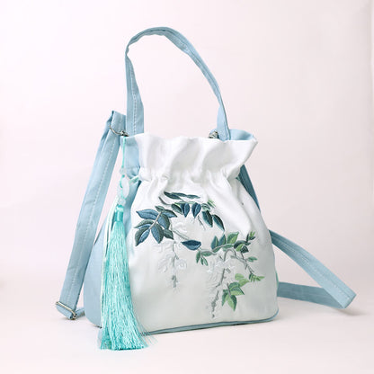 Mythstone Embroidered Flowers Wisteria Lily Cotton Linen Tote Crossbody Bag Shoulder Bag Handbag