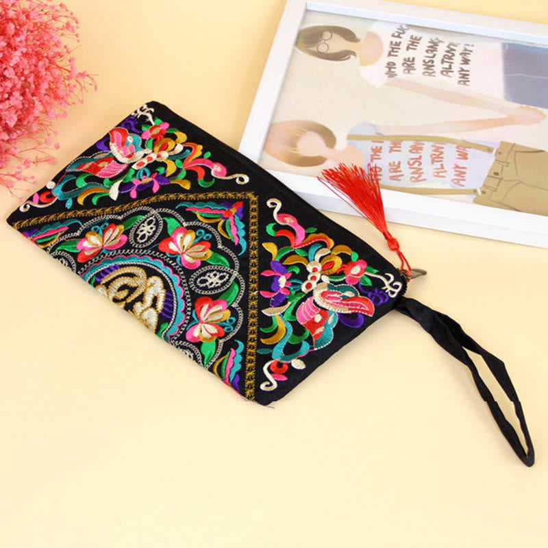 Mythstone Dragon Butterfly Cosmos Flower Embroidery Wallet Shopping Purse