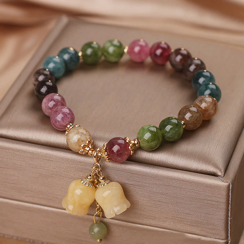 MythStone Natural Colorful Tourmaline Flower Bead Love Bracelet