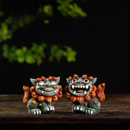 Mythstone Small Pair of Lion Fu Foo Dogs Ward Off Evil Protection Home Resin Decoration