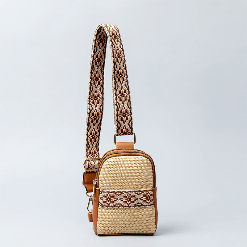 Mythstone Small Geometry Straw Woven Crossbody Bag Shoulder Bag