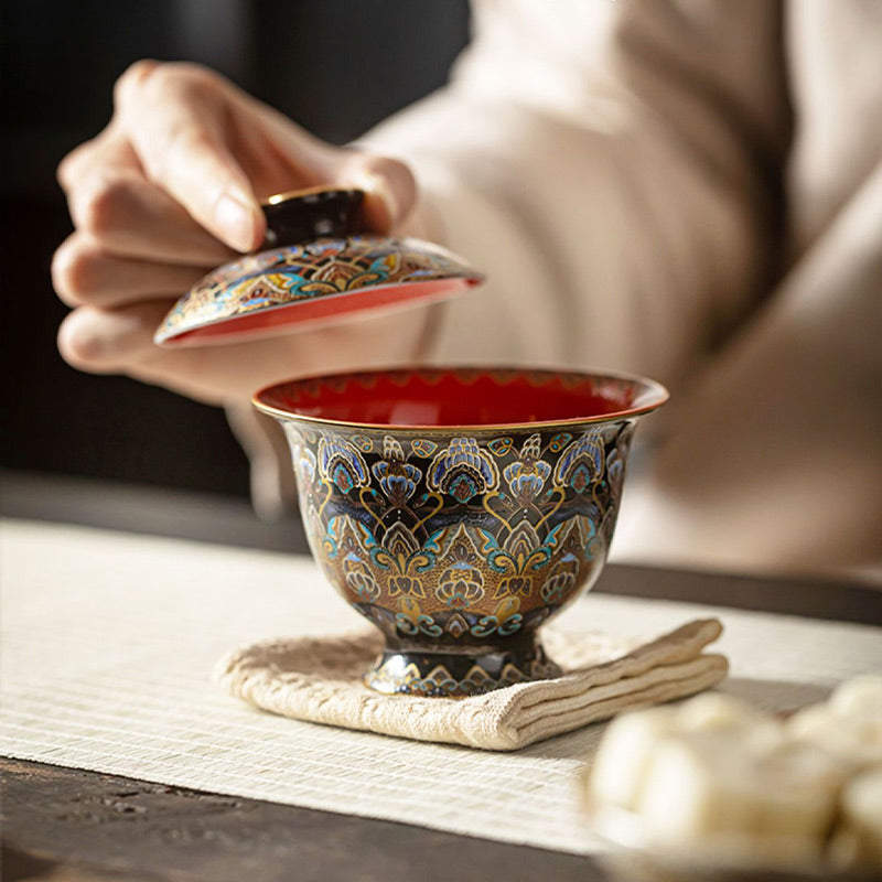 Mythstone Dunhuang Color Pattern Gaiwan Teacup Kung Fu Tea Cup With Lid